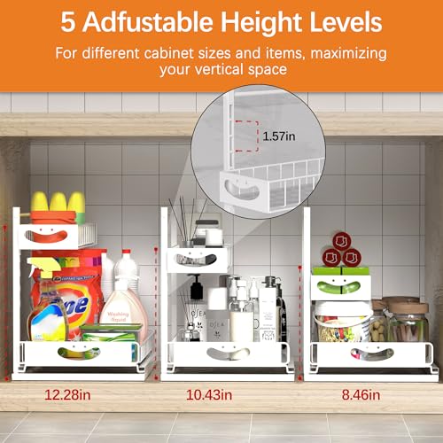 Under Sink Organizer with Pull-Out Drawers,Kitchen Sink Organizer,2 Tier Bathroom Organizers And Storage,Bathroom Accessories Set,White 2 Pack - color: White, size: A 2 Pack
