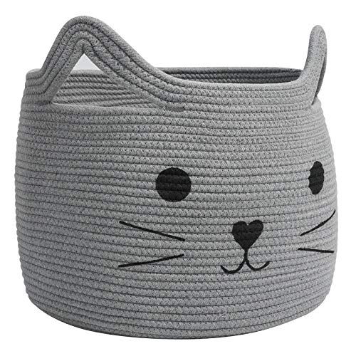 Large Woven Cotton Rope Storage Basket, Baby Laundry Basket Organizer for Towels, Blanket, Toys, Clothes, Gifts | Pet Gift Baskets for Cat, Dog - 15.7" L×11.8" H, Gray - color: Gray, size: 15.7"W x 11.8"H