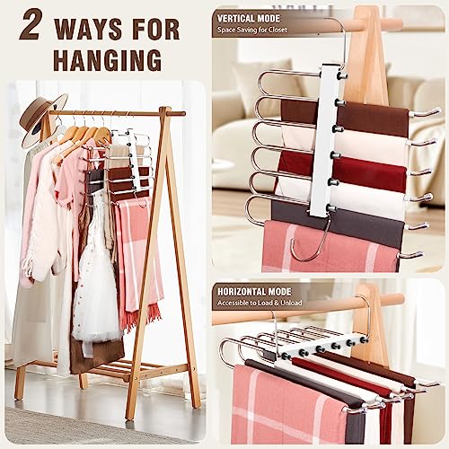 HUITEM Space Saving 6 Tier Pant Hangers, Anti-Slip, Lightweight, Stainless Steel, 2 Pack, White - color: White, size: 2 Pack