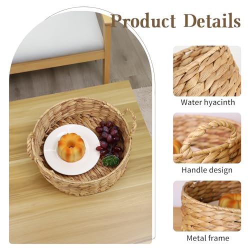 Round Water Hyacinth Storage Baskets for Organizing Round Wicker Basket with Double Handles-Wicker Baskets for Shelves
