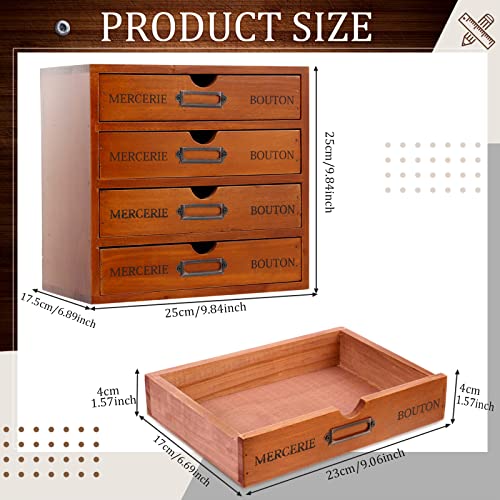 Wesiti 4 Drawer Vintage Wooden Desk Organizer, Apothecary Cabinet Storage Drawers, Rustic Shelf Drawer, Home Office Organizers and Accessories, Embroidery Floss, Craft, Art, Jewelry Storage, Stackable - color: Brown, size: 4 Drawers