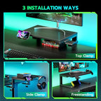 ARES WING Desk Shelf Extender, 15 inches 3 in 1 Clamp on Desk Shelf with Phone & Headset Holders, Heavy Duty Desktop Organizer for Gaming and Office Accessories, Black - size: 15“, style: with hooks