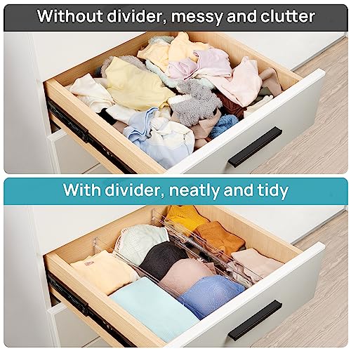Vtopmart Drawer Dividers Organizers 8 Pack, Adjustable 3.2" High Expandable from 12.2-21.4" Kitchen Drawer Organizer, Clear Plastic Drawers Separators for Clothing, Installed by Double-sided Tape