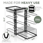 7-Tier Pots and Pans Organizer Under Cabinet - Cooking Pot Lid Organizer for Cabinet with Basket for Utensils, Lid Rack - Adjustable Vertical Holder Cookware Storage, Steel Pot Rack for Kitchen