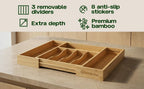 Premium Bamboo Utensil Drawer Organizer Expandable – Modular Silverware Organizer Adjustable Design w/Deep Compartments, Kitchen, & Office Drawer Dividers for Utensils, Cutlery, Makeup, Desk