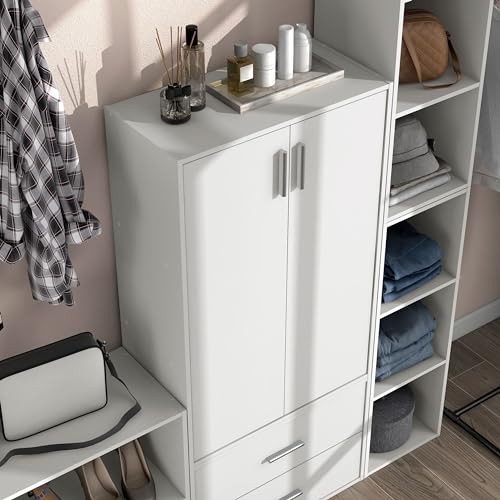Homes: Inside + Out Apexa 3-Tier Stackable Wood Bookcase with Doors, Cube Storage Organizer Shelves, Small Food Pantry Cabinet, Dorm Teen Room Decor & Bedroom, Home Office, Kitchen, White - color: White, size: 3-Tier