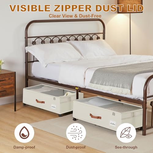 Under Bed Storage Containers with Wheels 9.5 inches Higher Under Bed Storage XXXL Underbed Shoes Blankets Clothes Storage Organizer 2 Pack Under the Bed Storage for College Dorms Bedroom Nursery Rooms - color: Beige