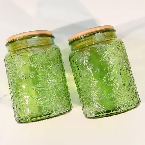 Custde Glass Storage Jars With Airtight Lid, 23.7oz Canister For Kitchen Counter with Bamboo Lid, brown sugar, candy, coffee, cookie, salt, tea,pantry cute Jar (Green 2-Pack, 23.7 fl oz) - color: Green 2-Pack, size: 23.7 fl oz