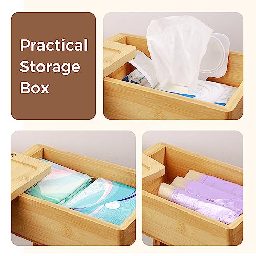 Wealone 4-in-1 Toilet Paper Holder Stand with Storage Shelf Box, 360° Rotating Bamboo Free Standing Toilet Tissue Roll, Toilet Wipes Dispenser Organizer Desktop for Bathroom Decor (Patented) - color: Natural