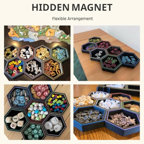 Magnetic Board Game Storage Trays, Hexagonal Modular Organizer, Flexibility Customize Layout Tray Accessory, Holds Tabletop Bits, Components, Pieces, Dices (7-Pack)