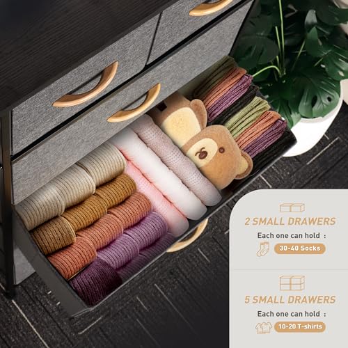 Mifuro Tall Dresser for Bedroom, Vertical Storage Organizer Tower with 7 Drawers, Chest of Drawers with Fabric Bins, Steel Frame, Wood Top for Bedroom, Closet, Entryway- Grey - color: Grey, size: 7 Drawers