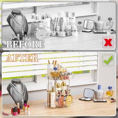 Yieach Clear 360 Rotating Bathroom Counter Organizer,2 Tier Spinning Perfume Organizer and Makeup Tower for Lotion,Hair,Face Skincare Beauty Products,Tiered Lazy Susan and Makeup Organizers for Vanity - style: Round