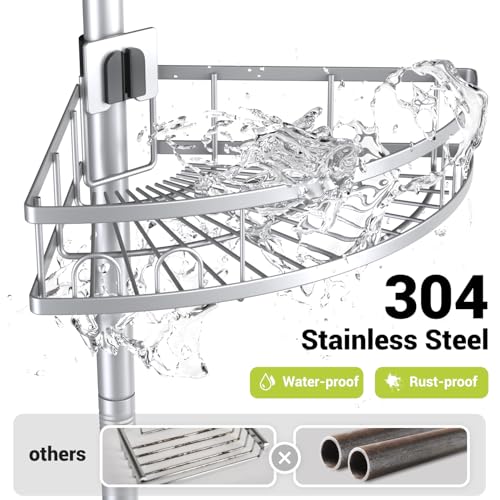 Aitatty Standing Shower Caddy Corner: 4-tier Rustproof Shower Organizer Shelf - Floor Shower Corner Shelf Rack Stand for Bathroom Chrome - color: Chrome