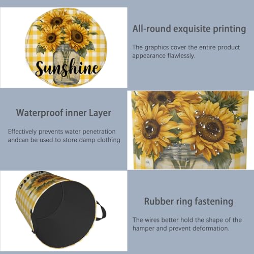 Retro Sunflowers Laundry Hamper,Sunshine Dirty Clothes Laundry Basket with Handles Waterproof Oxford Cloth Storage Basket for College Dorms Bathroom Bedroom 16" x 20.8" - color: Retro Sunflowers Sunshine