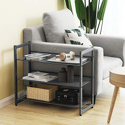 SONGMICS Shoe Rack, 3-Tier Shoe Organizer, Metal Shoe Storage for Garage, Stackable Shoe Shelf, with Adjustable Flat or Angled Shelves, 9-12 Pairs, Charcoal Gray ULMR03GB - color: Charcoal Gray, size: 3 Tiers (29.1''W)