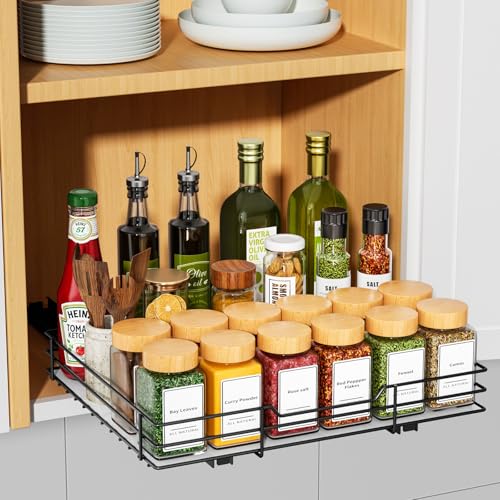 RCHYFEED Pull Out Spice Rack Organizer for Cabinet,Slide out Spice Organization for Inside Cabinets,Heavy Duty Seasoning Organizer Fits Kitchen and Pantry,Sauces,Canned (12.5''Wx10.5''Dx2.5''H) - size: 1 Tier-12.5''Wx10.5''Dx2.5''H
