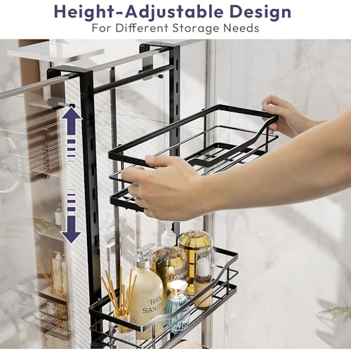 SWTYMIKI Over the Door Shower Caddy - 3 Tier Adjustable Shower Organizer Hanging with Soap Holder, No Drilling Stainless Steel Bathroom Rack Hanging for Body Wash, Shampoo, Soap, Razor, Black - color: Black-3 Tier