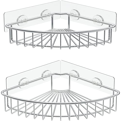 SMARTAKE 2-Pack Corner Shower Caddy, SUS304 Stainless Steel, Wall Mounted Bathroom Shelf with Adhesive, Storage Organizer for Toilet, Dorm and Kitchen (Silver) - color: 01-silver, size: 8.7 X 8.7 X 2.0 Inches