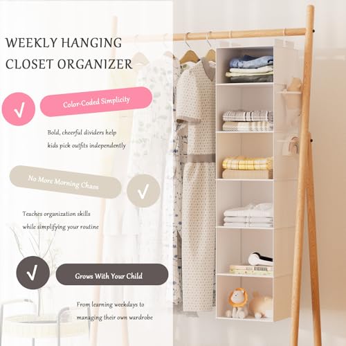 VERONLY Hanging Closet Organizer and Storage with Bamboo Support, 6-Shelf Closet Hanging Storage Shelves, Closet Organizers Easy Mount Foldable for Bedroom - color: Beige