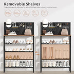 STORAGE MANIAC 5 Tier Shoe Rack for Entryway, Metal Shoe Shelf with Storage Pocket and MDF Top Board, 16-20 Pairs Free Standing Shoes Organizer for Closet, Black