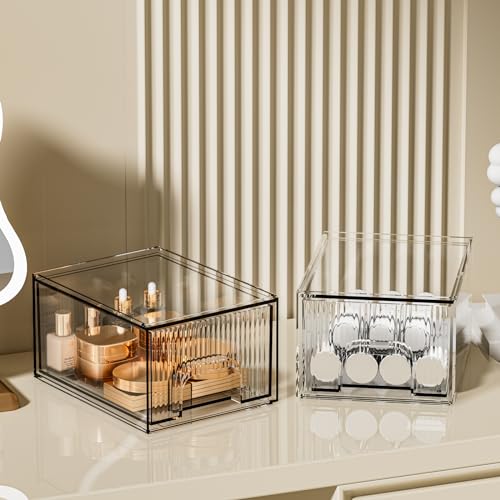 ZHIAI 2 Pack Clear Stackable Cosmetic Organizer, Acrylic Drawer, Plastic Organizer for Dresser, Vanity, Kitchen Cabinet, Pantry, Home Organization and Storage - color: 2 Short