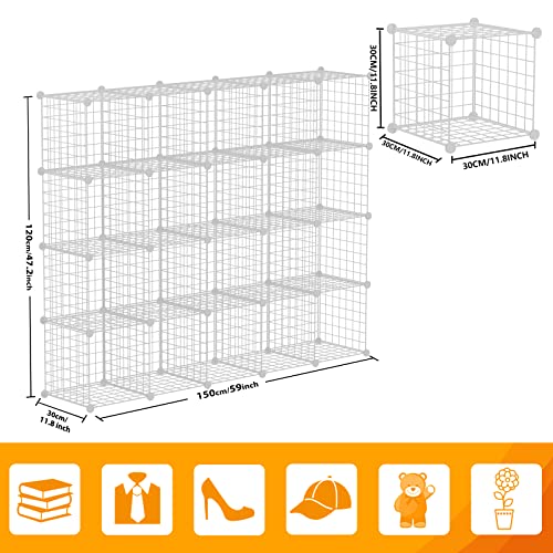 HUBSON Wire Cube Storage Organizer, Book/Toy/Craft/Potted Plants and petCloset Organizers and Storage Shelves, 20-Cube Freely Combinable Metal Grids Storage Shelf, White Iron - color: White Iron, size: 20 Cubes