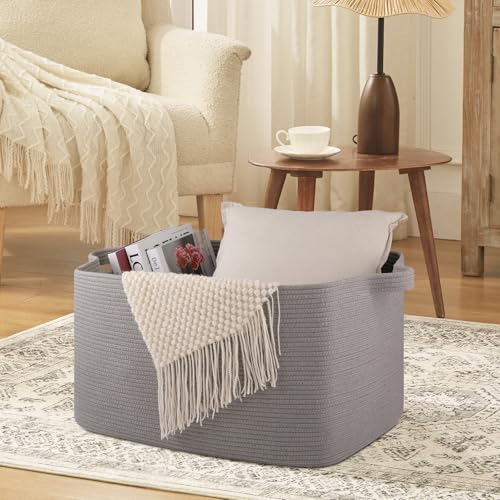 OIASKET Extra Large Blanket Basket, 24" x 16.9" x 14.2" Woven Storage Basket for Living Room, Rectangle Nursery Blanket Storage for Toys, Towels, Dirty Clothes (Light Grey) - color: Light Grey, size: 24"x16.9"x14.2"