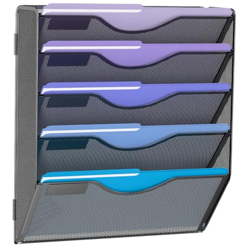 Gawerk 5 Tier Hanging Wall File Organizer, Mesh Mail Paper Orgnization Hanging File Folder Holder for Home Office, Black - color: Black, size: 5-T