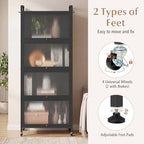 Giantex 5-Tier Kitchen Storage Cabinet, Mobile Microwave Stand with Flip-up PC Doors, Freestanding Kitchen Bakers Rack with 4 Rolling Casters, for Dining Room, Living Room and Study, Black - color: Black