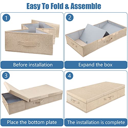 Supowin Underbed Storage Containers Bin with Lids (Set of 2) Large Under Bed Storage Organizer Box with Handle, Foldable Under the Storage Bags for Organizing Clothes, Shoes, Blankets, Pillows-Khaki - color: F-Khaki