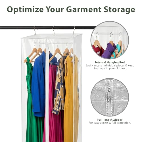 Clear Garment Bag, 54" Hanging Zippered Closet Organizer with Metal Frame – Protects Dresses, Suits & Jackets from Dust and Moisture - size: 54" Long