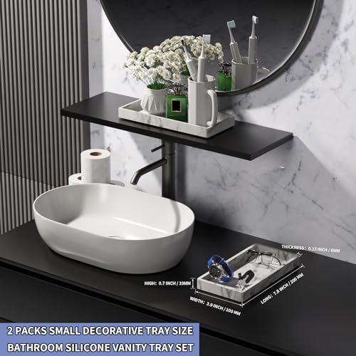 BBK Bathroom Vanity Tray 7.8 in - 2 Pack(Small) Silicone Bathroom Tray for Counter, Perfume Key Trinket Ring Tray, Decor Soap Dispenser Countertop Tray for Kitchen Sink Organization (Faux Marble Look) - color: -Marble Gray (2-pack Small)