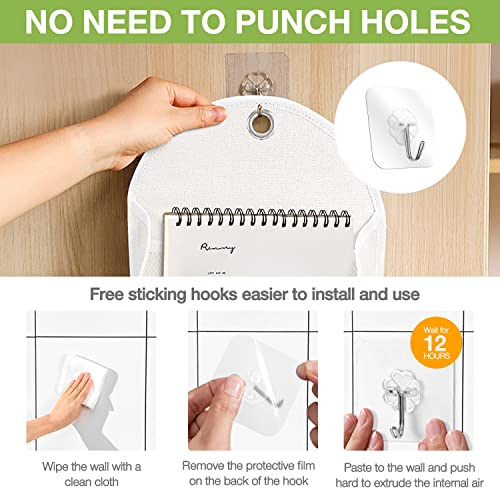 Ndeno 2 Pack Wall Hanging Organizer Bag with Pockets Fabric Storage Bag Basket Caddy Waterproof Over the Door Pouch Closet Shelves with Hook for Kitchen,Bedroom, Bathroom (White+White), (01)