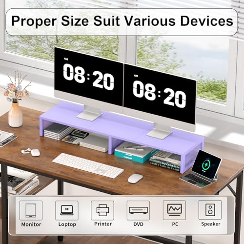 Dual Computer Monitor Stand Riser, Desk Organizers and Accessories, Printer & TV Stand, Desk Shelf, Office Desk Accessories & Desktop Workspace Organizer for Office Supplies, Purple - color: Purple