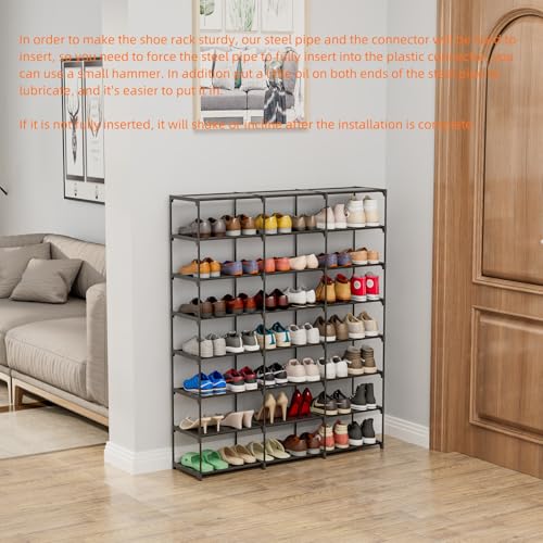 SMILHELTD Large Shoe Rack Shoe Storage Organizer for Entryway Heavy Duty Free Standing Shelves Space Saving for Sneakers Hallway Garage Organization (3 Row 8 Tier)