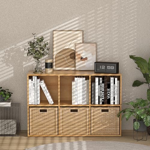 Wooden 6 Cube Storage Organizer with Closed Back Panel,White Cube Shelf Cubby Storage Organizer with Compartments for Living,Bookshelf, Easy to Install (Oak, 6 Cube-11in) - color: Oak, size: 6 Cube-11in