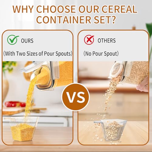 Cereal Containers Storage Set (4L / 135.2oz), 8PCS Airtight Food Storage Containers with Lids, Cereal Dispensers for Kitchen Pantry Organization and Storage with Pour Spout, 20 Labels, Marker - color: 8 Pack