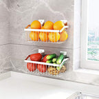 2PCS Kitchen Storage Metal Wire Fruit Basket - SUS304 Stainless steel Organizer Storage Bin Baskets for Bathroom - Space Saving Design for Pantry Organization, Spice Rack,Self Adhesive（Silver） - size: 11.8Inch 2PCS