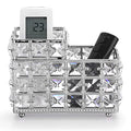Hipiwe Crystal Remote Control & Makeup Brush Organizer - 2-Slot Silver Tabletop Pen & Pencil Storage Holder for Office & Bathroom - style: 2-Slot, Silver