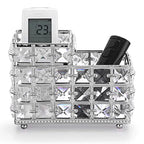 Hipiwe Crystal Remote Control & Makeup Brush Organizer - 2-Slot Silver Tabletop Pen & Pencil Storage Holder for Office & Bathroom - style: 2-Slot, Silver