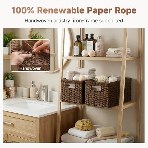 StorageWorks Round Paper Rope Storage Baskets, Rectangular Wicker Baskets with Built-in Handles, Medium, 2-Pack - color: Dark Brown (Paper Rope), size: 2x 13¼"L x 8¼"W x 7"H