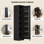IRONCK Narrow Kitchen Pantry Storage Cabinet, 72" Slim Single Door with 6 Adjustable Shelves, Door Rack and Wheels, Space Saving Freestanding Storage Floor Cabinet for Small Place, Black
