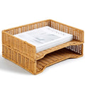 Yeaqee 2 Pcs Paper Tray Organizer for Desk Woven Letter File Organizer A4 File Tray Desk Paper Basket Letter Size Imitation Rattan Holder Organization Rack for Office Storage(Brown,Wheat Ear Pattern) - style: Wheat Stripes