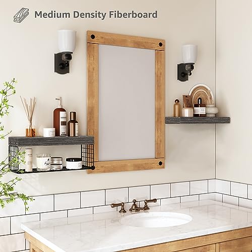 QEEIG Bathroom Shelves Over Toilet - Wall Mounted Floating Shelves Toilet Paper Storage Small Farmhouse Decor Shelf 16 inch Set of 2, Grey (019-GY2) - color: D. Grey, size: 2pcs
