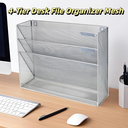 4 Tier Wall File Organizer, A3 Office Hanging Magazine Holder, Desktop Vertical Mail Paper Folder Holder Rack, Home Office Organization and Storage, Black (A3,4 Tier,Silver) - color: A3 ,4 Tier ,Silver