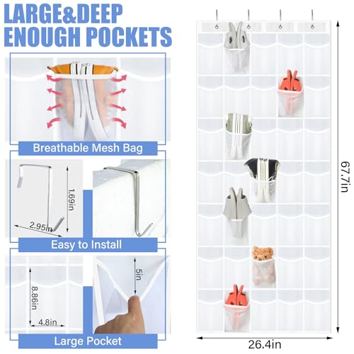 Windyun 2 Pcs 70 Large over The Door Shoe Organizer Hanging Shoe Rack for Closet Holder Pure Mesh Pockets Back to School Behind Door Hanger Storage Nonslip for Home Room School Dorm, Each 35 Pockets - color: White