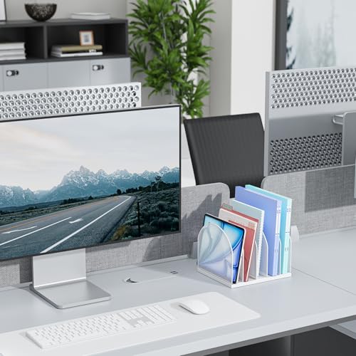 gianotter Desktop File Organizer, Desk Organizer with 5 Compartments, Paper Organizer for Desk, Workspace Organizers for Office Supplies (White, Upright Style) - color: White, size: Upright Style