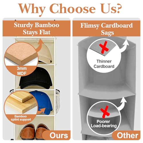 VERONLY Hanging Shoe Organizer for Closet with 8 Shelves,Mesh Pockets-Wider Hanging Shelves for Shoes,Clothes,Hats With Sturdy Bamboo-Supported Design (Beige) - style: Beige Bamboo Hanging