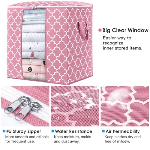 WISELIFE Storage Bags 2 Pack/100L Large Blanket Clothes Organization and Storage Containers for Comforters,Bedding, Foldable Organizer with Reinforced Handle, Clear Window, Sturdy Zippers,Pink - color: Pink, size: 2x 100L