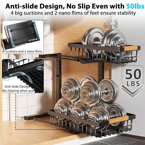 Liuoud Under Sink Organizer 2 Pack, 2 Tier Slide Out Large Capacity Height Adjustable Under Sink Organizers and Storage for Kitchen Bathroom Cabinet, Black - color: Black